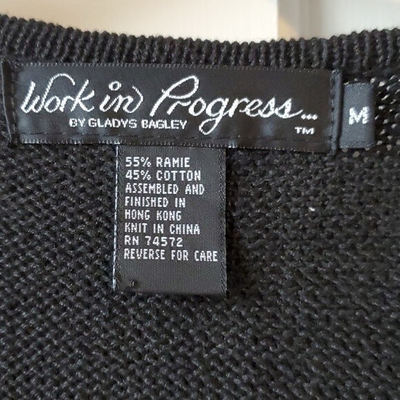 VINTAGE WORK IN PROGRESS UGLY SWEATER VEST BUTTON CARDIGAN SEQUIN BLACK MEDIUM - Picture 2 of 7